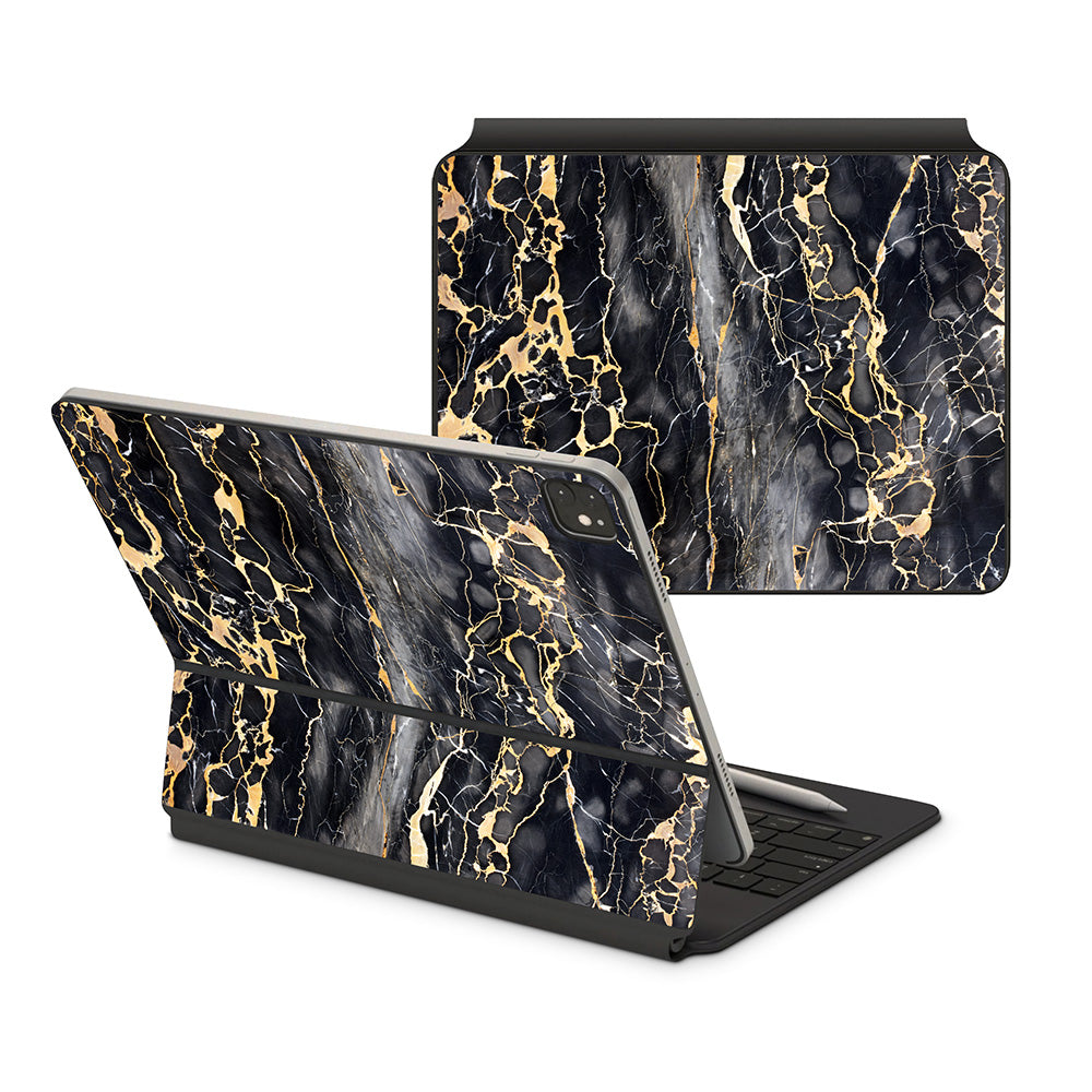 Slate Grey Gold Marble iPad Magic Keyboard Skin