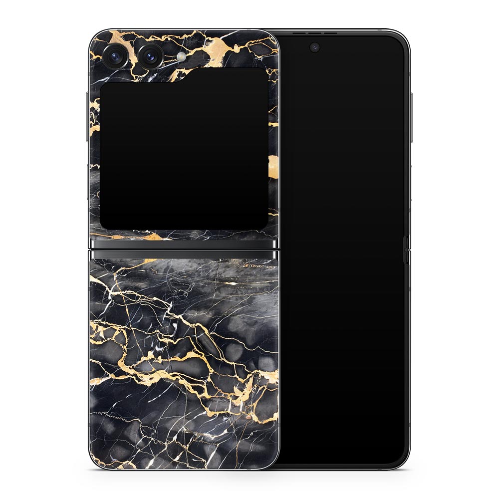 Slate Grey Gold Marble Galaxy Z Flip 5 Skin